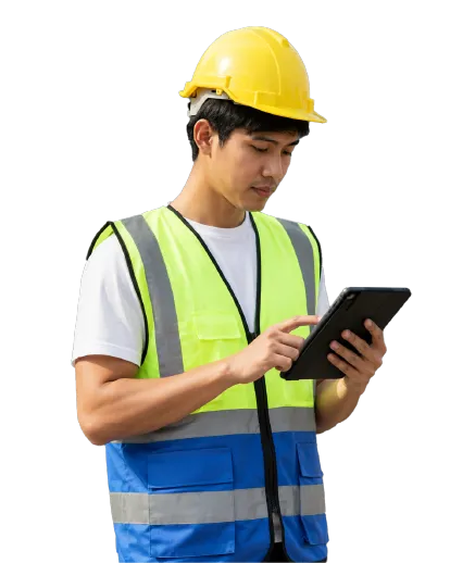 Teknisi lapangan mengakses pekerjaannya di tablet